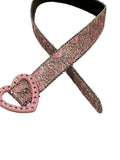 Girls Pink Floral Embroidery Sequin Adjustable Heart Buckle Party Belts