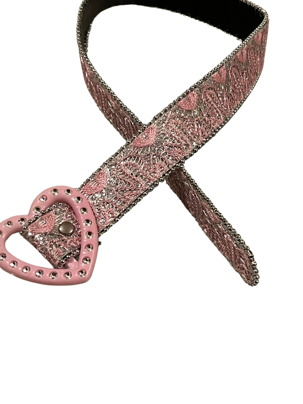 Girls Pink Floral Embroidery Sequin Adjustable Heart Buckle Party Belts