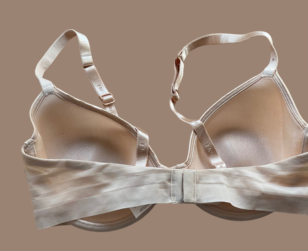 Ladies Beige T-Shirt Plunge Seamless Semi-Sheer Underwired Bra