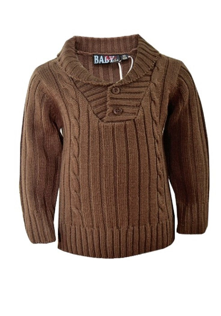 Baby Boys Brown Cable Knit Collared Jumper