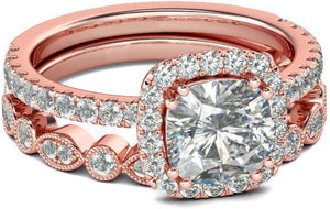 Ladies Rose Gold 2-in-1 Crystals Engagement Band Fashion Ring Sets
