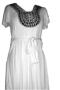 Ladies Ivory Grey Flat Stud Neckline Short Sleeve Belted Tops