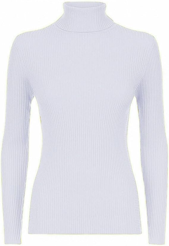 Girls White Ribbed Polo Neck Knitted Longsleeve Jumper