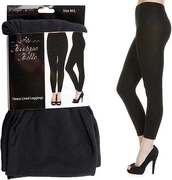 Ladies Black Thick Thermal Fleece Lined Stretchy Full Length Footless Leggings