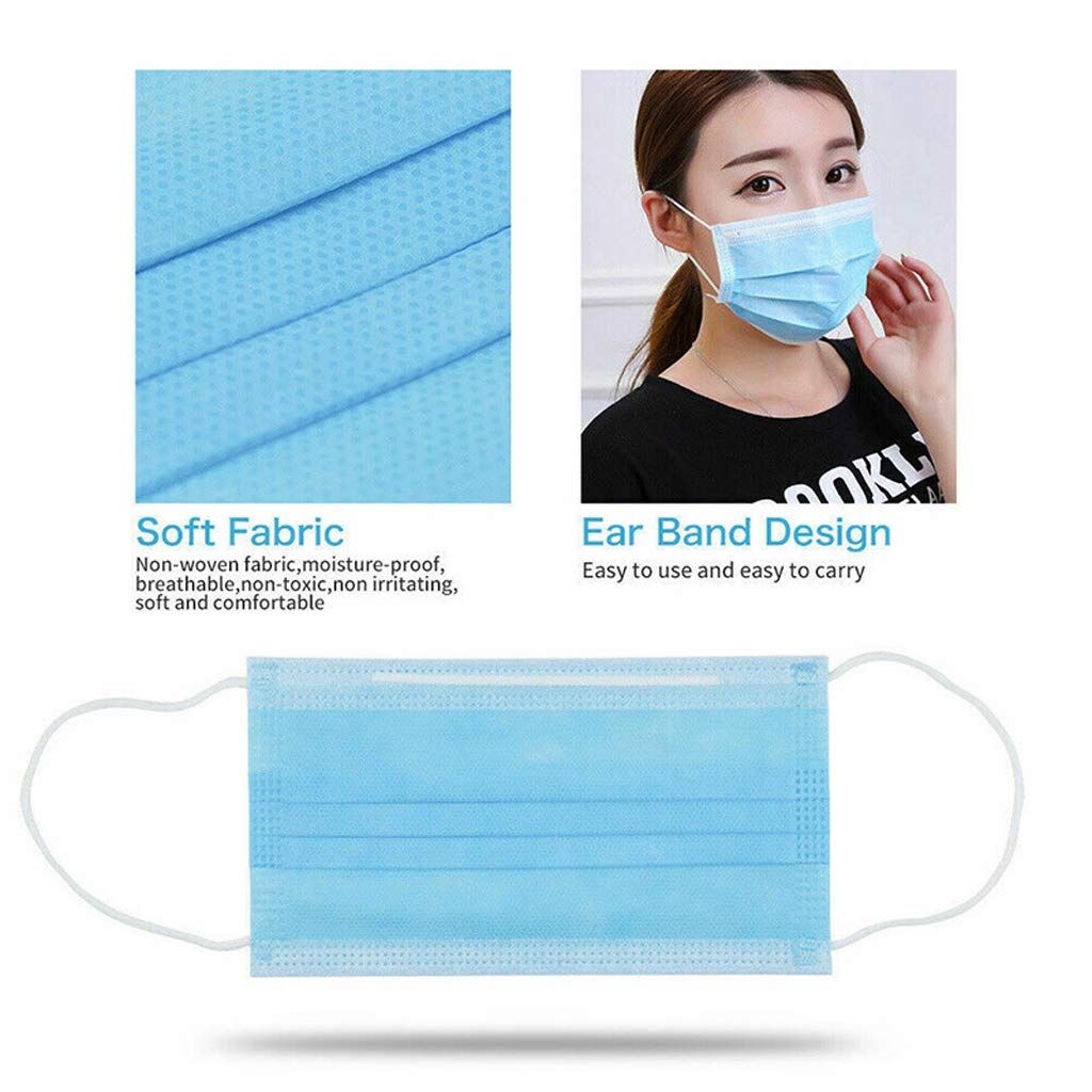 Face Mask Disposable Non Surgical Nonwoven 3Ply Breathable Nose Mouth Protection