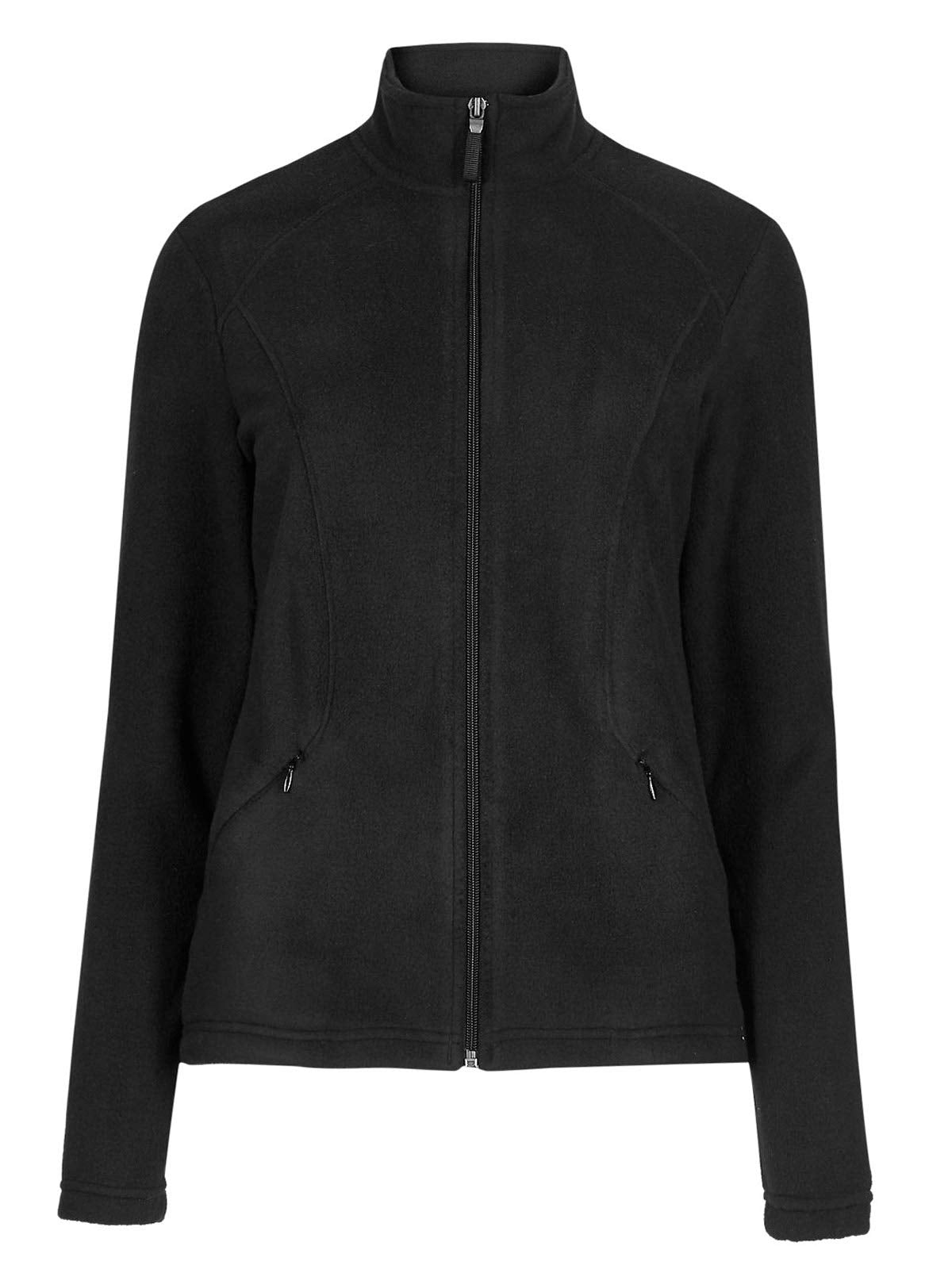 Ladies Black Full Zip Panelled Micro Soft Fleece Jacket Warm Cardigan