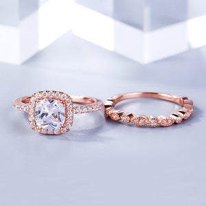Ladies Rose Gold 2-in-1 Crystals Engagement Band Fashion Ring Sets