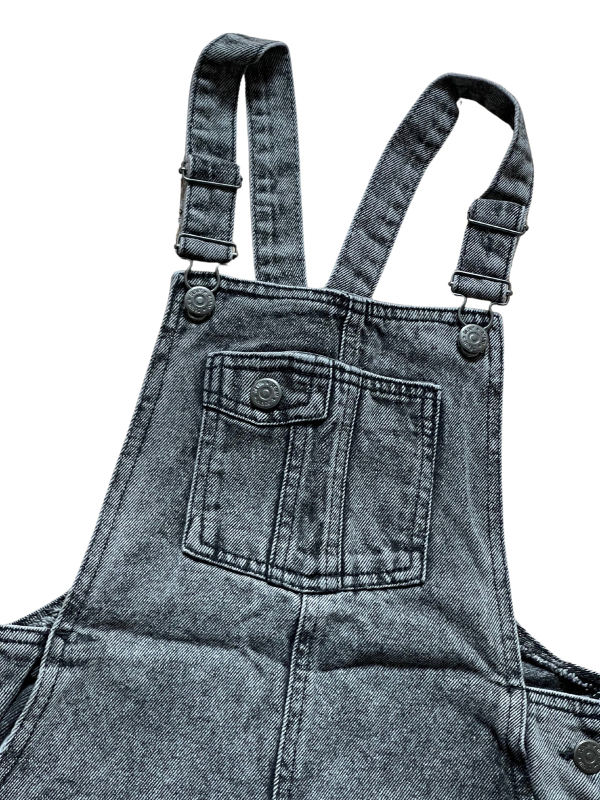 Girls Dark Grey Wash Denim Adjustable Straps Pinafore Dress
