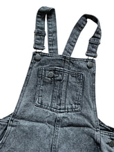 Load image into Gallery viewer, Girls Dark Grey Wash Denim Adjustable Straps Pinafore Dress
