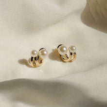 Load image into Gallery viewer, Ladies Gold Double Sided Simulated Pearl Double Layer0 Hook Stud Earrings
