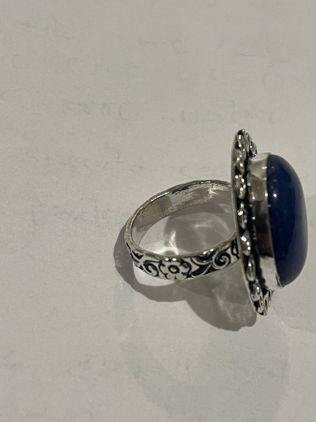 Ladies Blue Lapis Lazuli 925 Silver Plated Ethnic Handmade Band Floral Ring