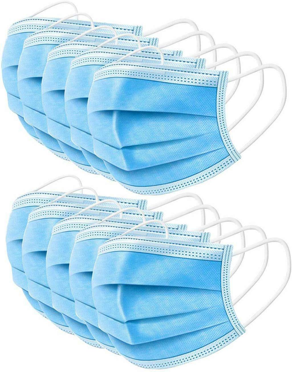 Face Mask Disposable Non Surgical Nonwoven 3Ply Breathable Nose Mouth Protection