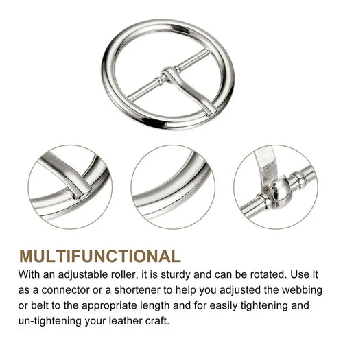 6 Pce 1.57" Silver Round Center Bar Single Prong Strap Pin Belt Buckle For Belts