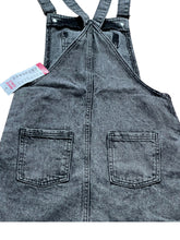 Load image into Gallery viewer, Girls Dark Grey Wash Denim Adjustable Straps Pinafore Dress
