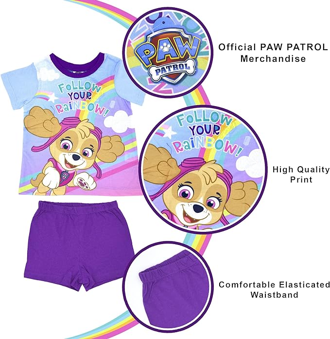 Girls Paw Patrol Follow Your Rainbow Shortie Pjs Summer Nightwear