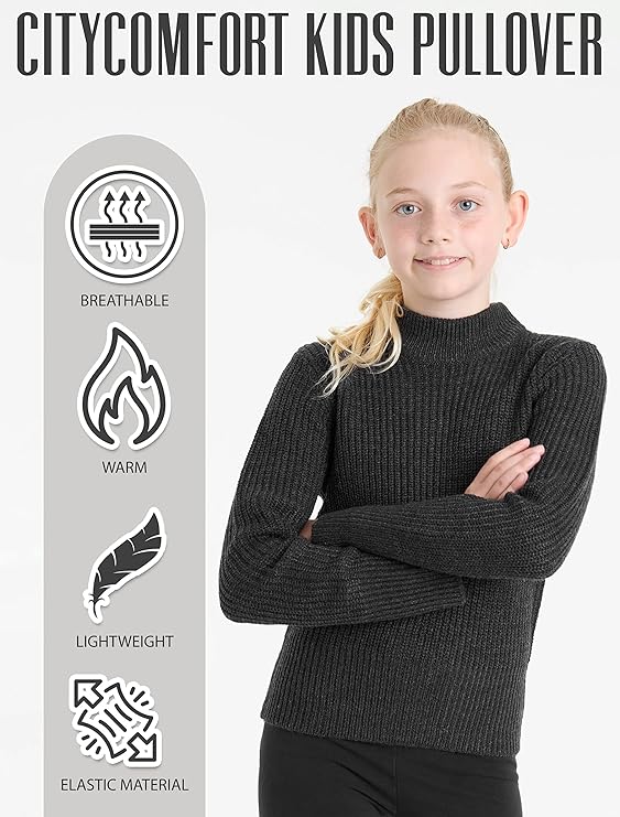 Girls City Comfort Pullover Ribbed High Neck Knitted Long Sleeve Sweater Jumper