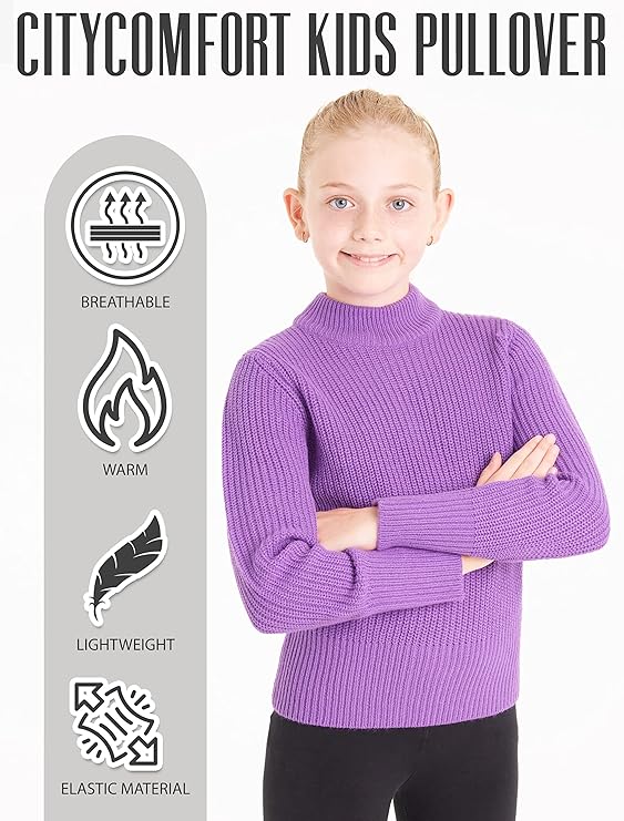Girls City Comfort Pullover Ribbed High Neck Knitted Long Sleeve Sweater Jumper