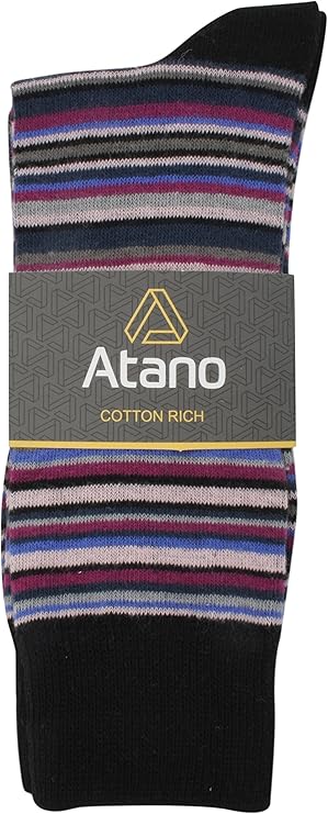Mens Atano Multi Stripe Designs Cotton Rich 6 Pack Socks