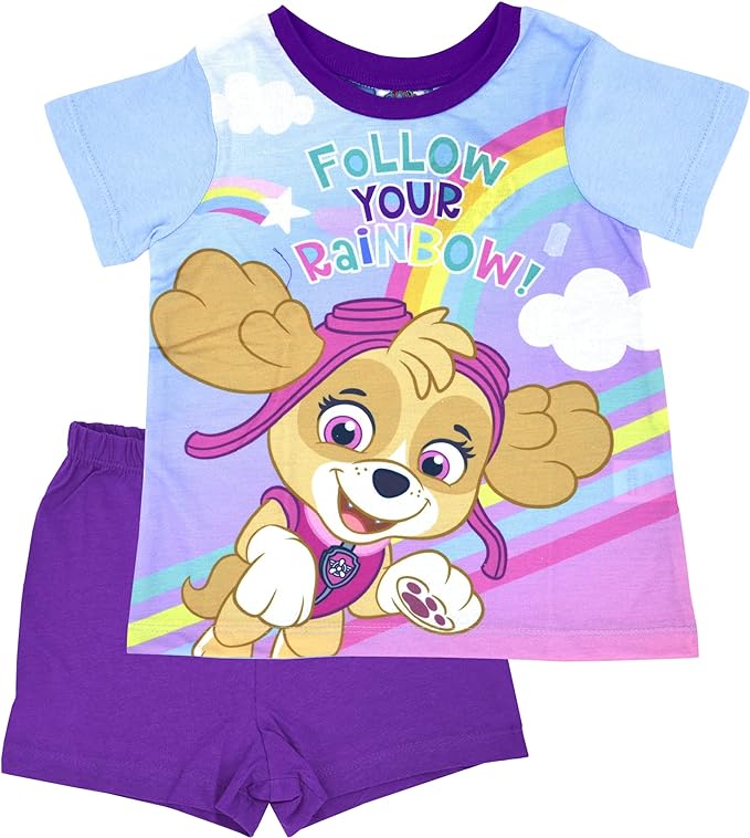 Girls Paw Patrol Follow Your Rainbow Shortie Pjs Summer Nightwear