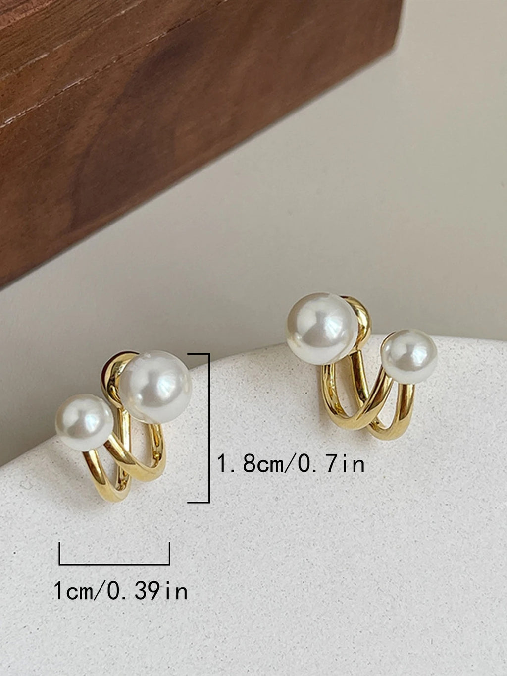 Ladies Gold Double Sided Simulated Pearl Double Layer0 Hook Stud Earrings