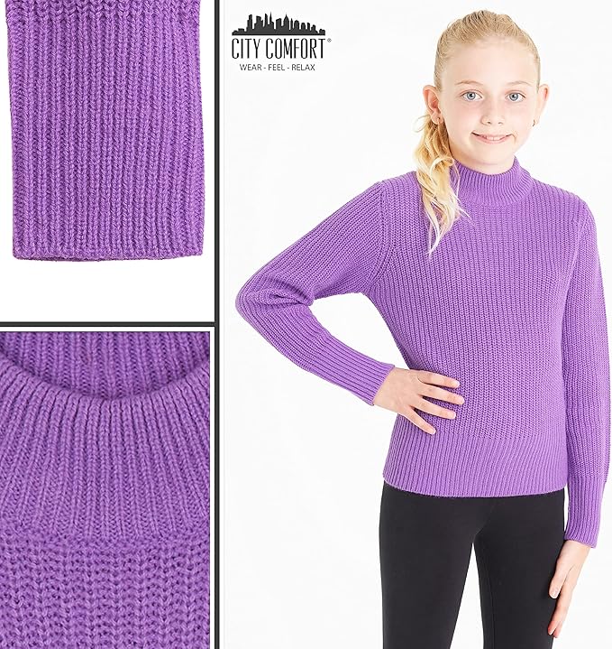 Girls City Comfort Pullover Ribbed High Neck Knitted Long Sleeve Sweater Jumper