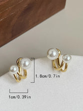 Load image into Gallery viewer, Ladies Gold Double Sided Simulated Pearl Double Layer0 Hook Stud Earrings
