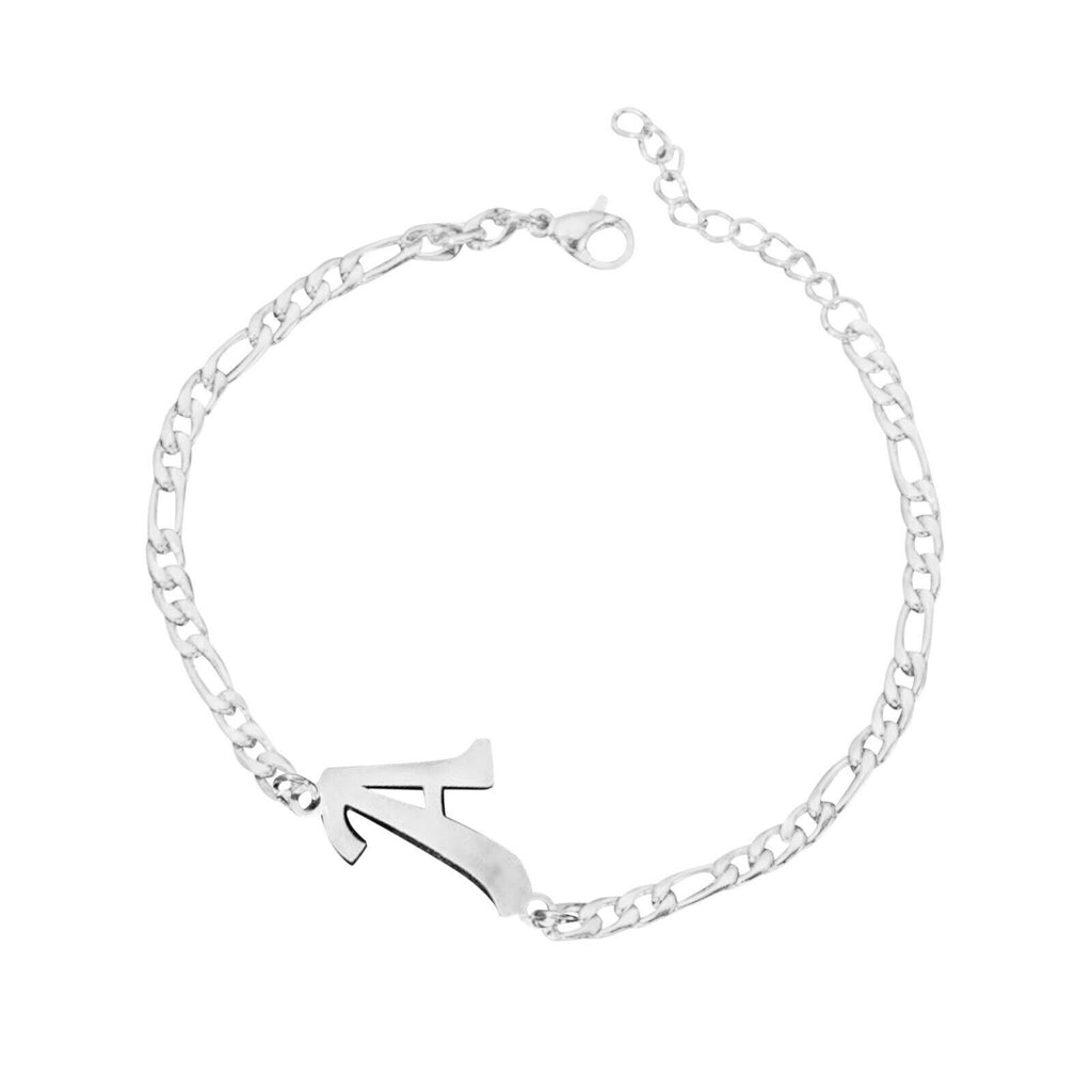 Ladies Girls Silver Stainless Steel Titatnium Single Letter Initial Bracelets