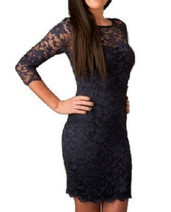 Navy Floral Lace Bodycon ¾ Sleeve Dress