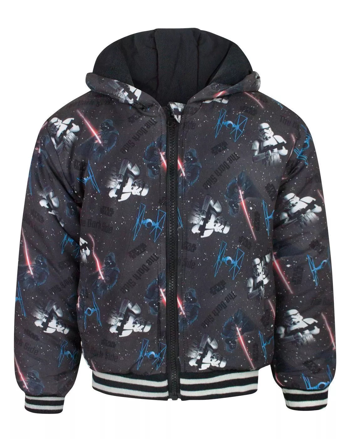 Boys Star Wars Blue Grey Fleece Lined Hooded Winter School Jacket