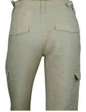 Load image into Gallery viewer, Ladies Beige Linen Cargo Carpri Crop Adjustable Waist Trousers
