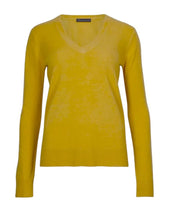 Load image into Gallery viewer, Ladies Mustard Pure Cotton Wide Ribbed V-Neck Jumpers
