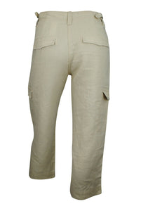 Ladies Beige Linen Cargo Carpri Crop Adjustable Waist Trousers