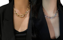 Load image into Gallery viewer, Ladies Gold Silver Thick Rectangular Link Chain Crystal Choker Necklace
