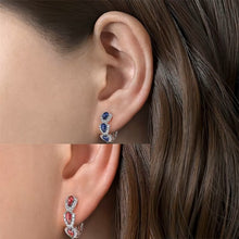Load image into Gallery viewer, Ladies Girls Elegant Silver Huggie Round Blue Red Crystal Hoop Earrings
