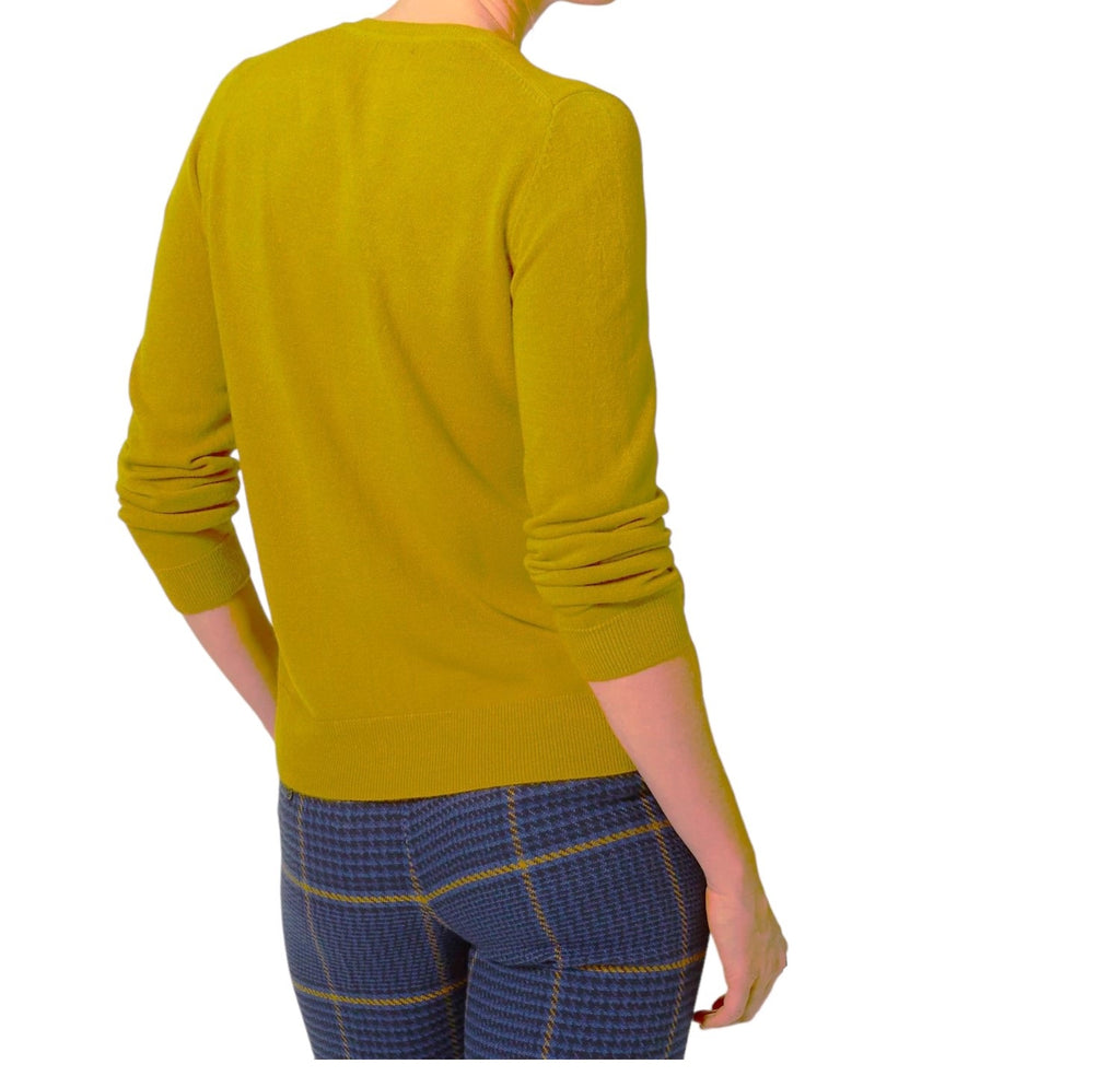 Ladies Mustard Pure Cotton Wide Ribbed V-Neck Jumpers