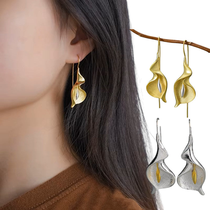 Ladies Plated Open Blooming Flower Push Back Hook Earrings