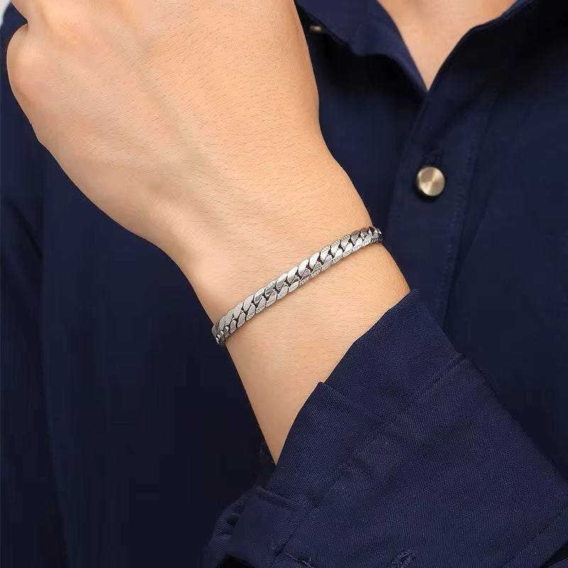 Ladies Mens 925 Sterling Silver Flat Weave Chain Thick Handchain Bracelets