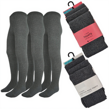 Load image into Gallery viewer, Girls 3 Pairs Grey Knitted Cotton Rich Soft Breathable Warm School Casual Tights
