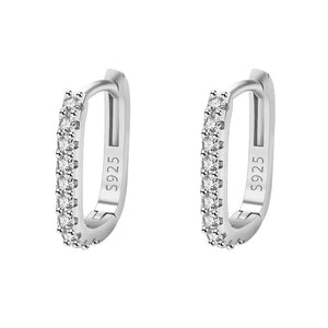 Ladies 925 Sterling Silver Crystal Micro Pave Huggie Earrings