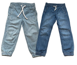 Boys Light Dark Blue Wash Elasticated Waist Cotton Cuffed Hem Jogger Denim Jeans