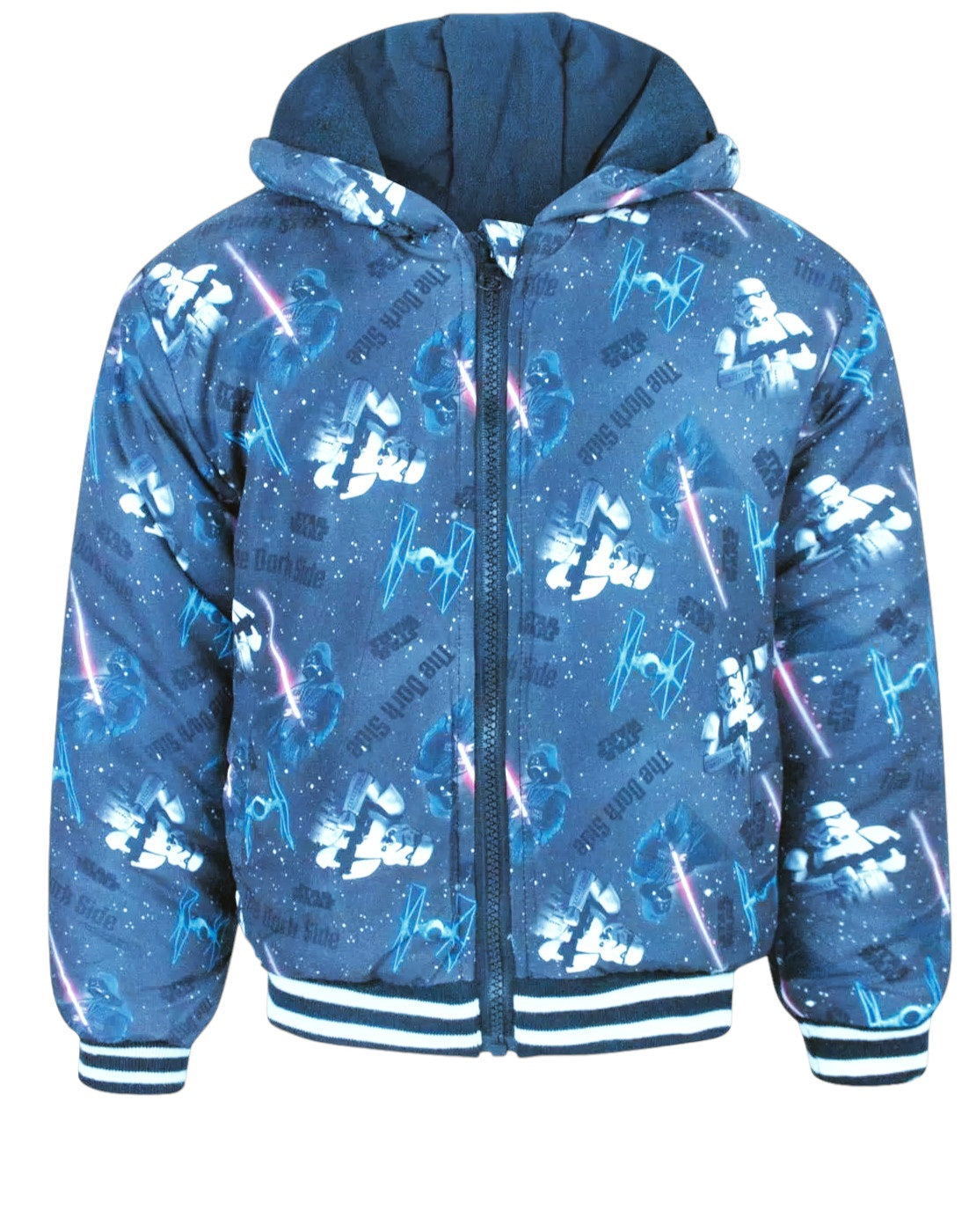 Boys Star Wars Blue Grey Fleece Lined Hooded Winter School Jacket