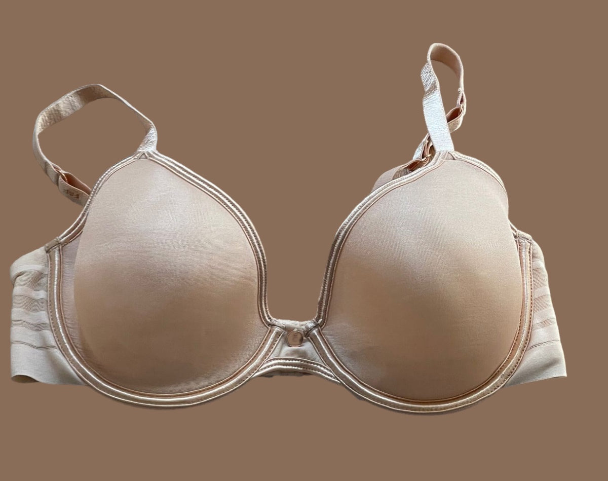 Ladies Beige T-Shirt Plunge Seamless Semi-Sheer Underwired Bra