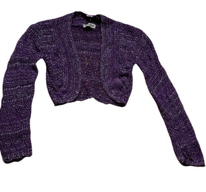 Girls Purple Shrug Knitted Crochet Longsleeve Cardigan