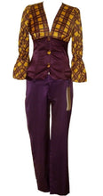 Load image into Gallery viewer, Ladies Party Suit Yellow &amp; Purple Multi Top &amp; Trouser Set Womens Evening Outfit
