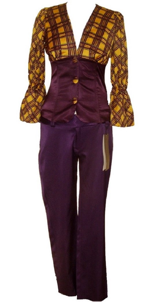 Ladies Party Suit Yellow & Purple Multi Top & Trouser Set Womens Evening Outfit