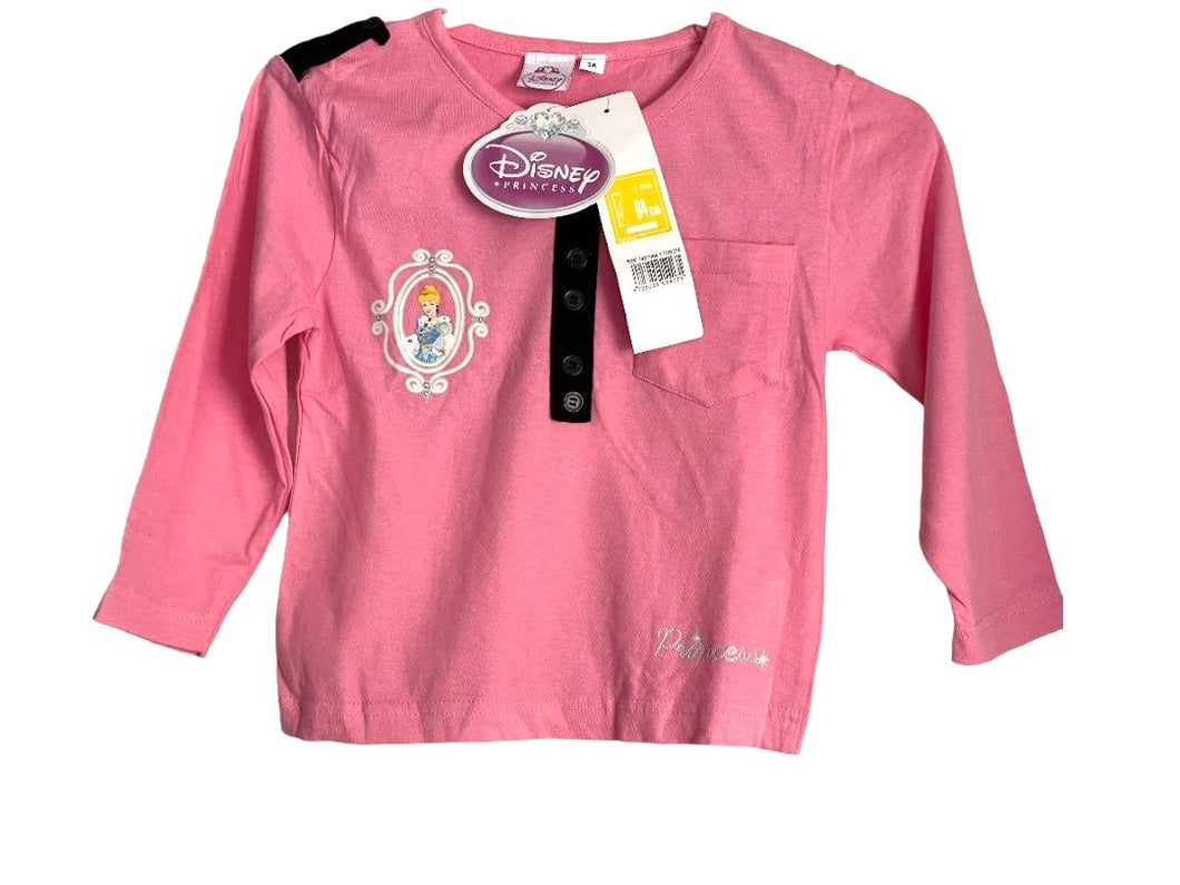 Girls Disney Princess Pink Buttoned Pocket Longsleeve Top