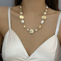 Ladies Gold Plated Irregular Metal Pearls Chain Choker Womens Dressy Necklace