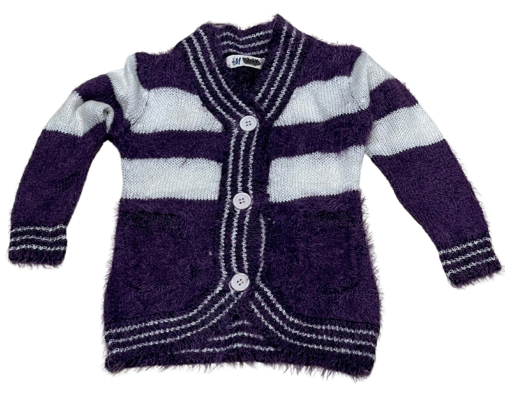 Girls Purple & White Soft Knitted Fluffy Marl Button Down Cardigan