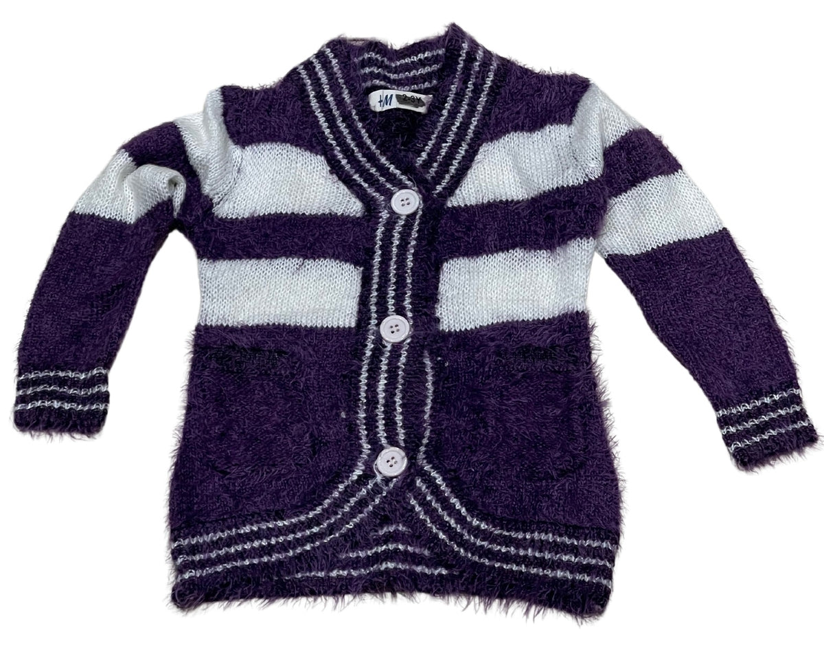Girls Purple & White Soft Knitted Fluffy Marl Button Down Cardigan