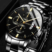Load image into Gallery viewer, Men Geneva Luxury Black Gold Stainless Steel Calendar Analog Quartz Wrist Watch
